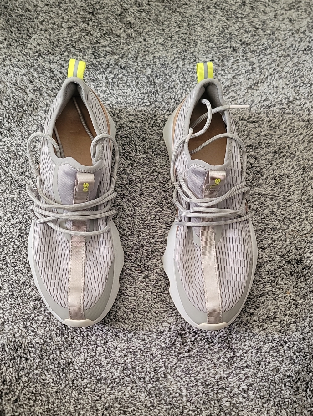 Sorel Light Gray Athletic Sneaker with Neon Yellow Pull Tab